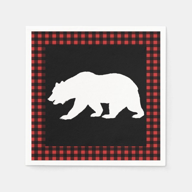 Rustikaler Bär & Buffalo Karo Kariert Serviette (Vorderseite)