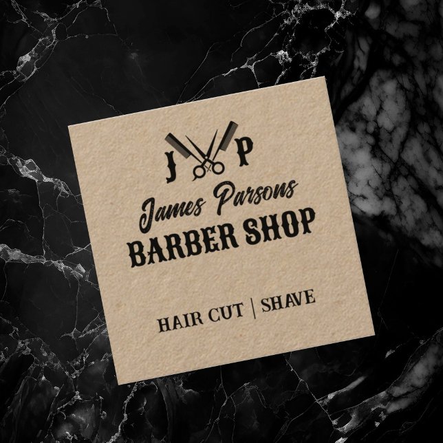 Rustikaler Barbershop Hair Stylist Barber Shop Quadratische Visitenkarte (Von Creator hochgeladen)