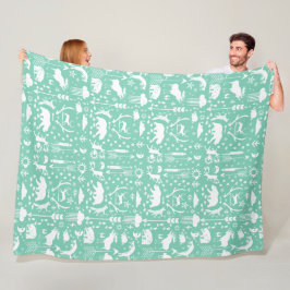 Rustikaler Bärenfox Deer Raccoon Folkloredesign Fleecedecke