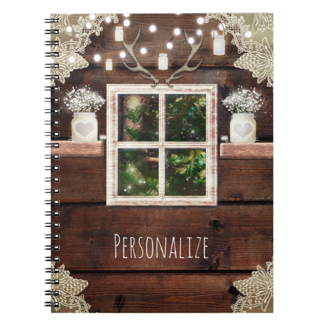 Rustikaler Barn Window Tree & Mason Jar Land Custo Notizblock (Vorderseite)