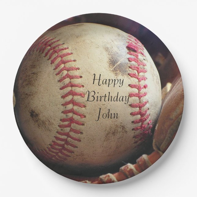Rustikaler Baseball-alles- Gute zum Pappteller (Vorderseite)