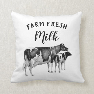 Rustikaler Bauernhof Frische Milchkühe Kalk | weiß Kissen