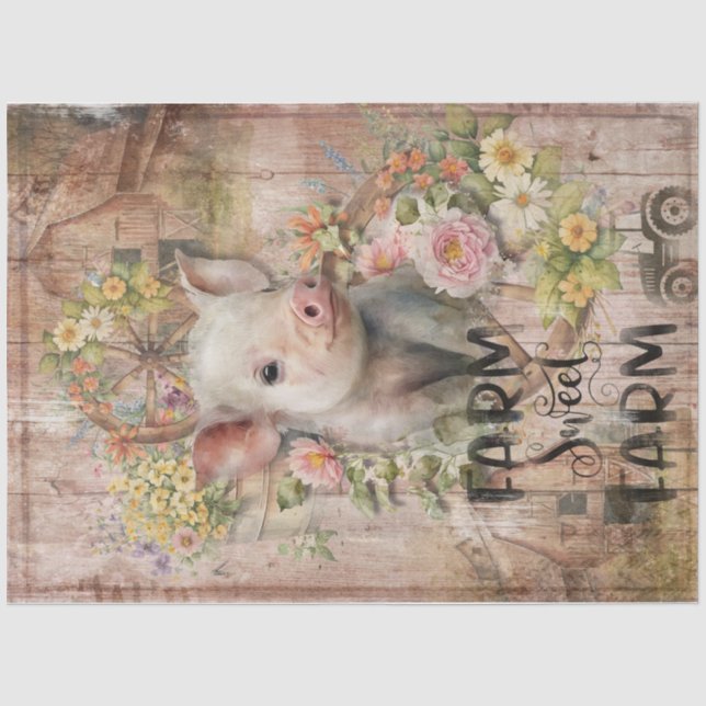 Rustikaler Bauernhof Frühling Pigment Decoupage Seidenpapier (Vorderseite)