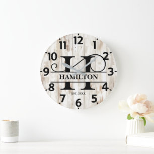 Rustikaler Bauernhof H Monogram Große Wanduhr
