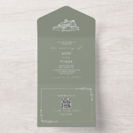 Rustikaler Bauernhof Hochzeitsfeier Grüne QR All In One Einladung