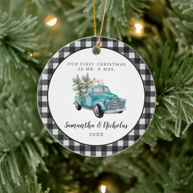 Rustikaler Bauernhof LKW | Erste Weihnachten Herr  Keramik Ornament (Baum)