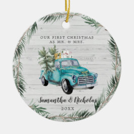 Rustikaler Bauernhof LKW | Erste Weihnachten Herr  Keramik Ornament