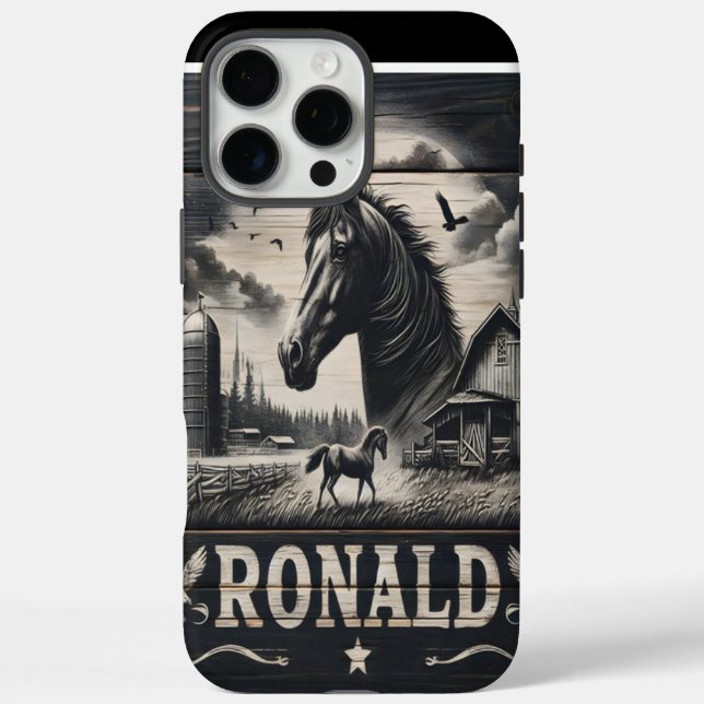 Rustikaler Bauernhof mit Pferd iPhone 16 Pro Max Hülle (Rückseite)