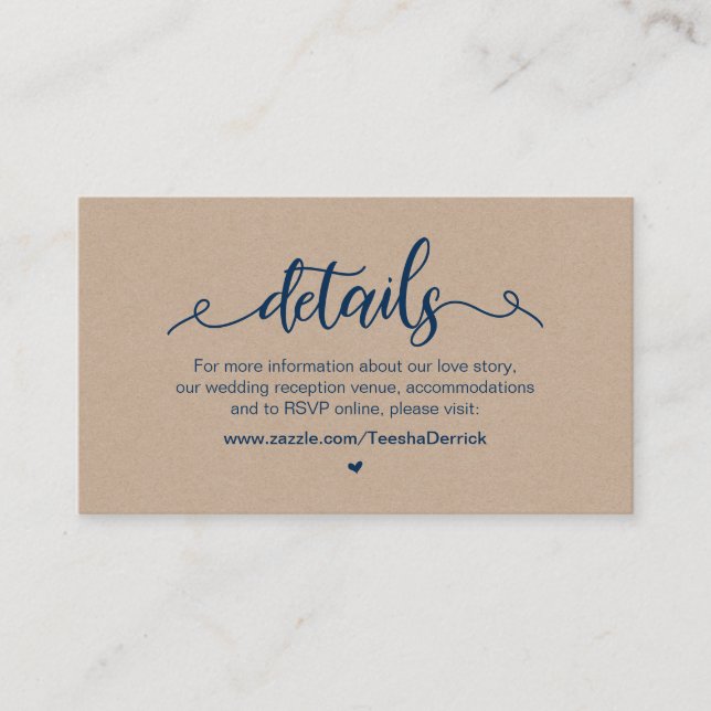 Rustikaler Bauernhof, Navy Blue, Kraft, Hochzeitde Begleitkarte (Vorderseite)