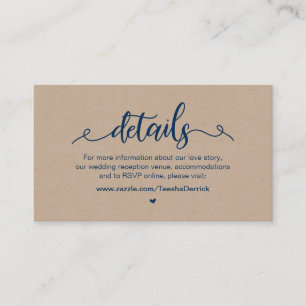 Rustikaler Bauernhof, Navy Blue, Kraft, Hochzeitde Begleitkarte