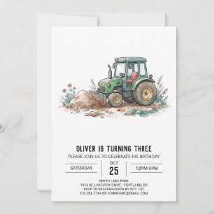 Rustikaler Bauernhof-Traktor-Geburtstag Einladung