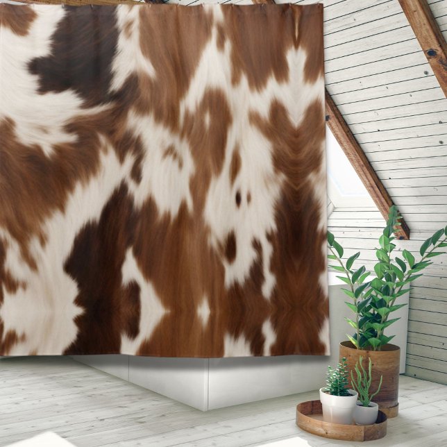 Rustikaler Bauernhof Western Cowboy Kuh Printwerbu Duschvorhang (Rustic Farmhouse Western Country Cowboy Cow Print Shower Curtain)