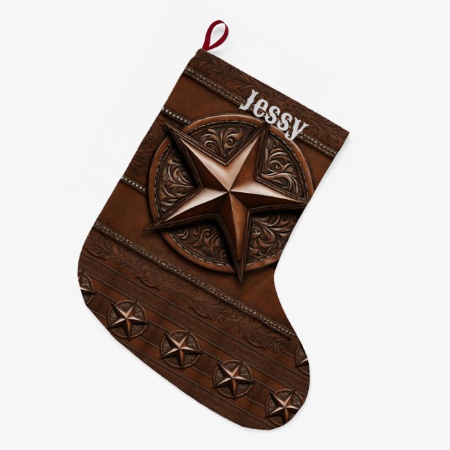 Rustikaler Bauernhof Western Personalisiert Großer Weihnachtsstrumpf (Vorderansicht (hängend))