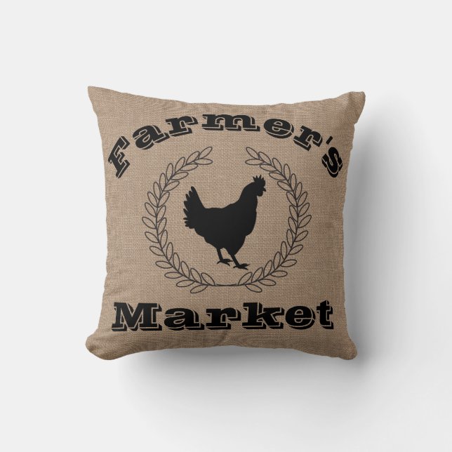 Rustikaler Bauernmarkt Schwarze Laurels & Hen Kissen (Vorderseite)