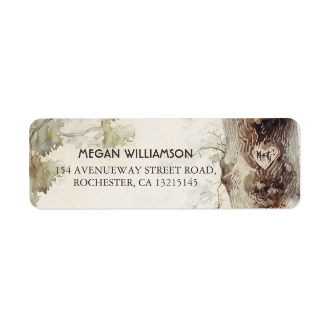 Rustikaler Baum und gemeißelte Rücksendeadressen-A (Vorne)