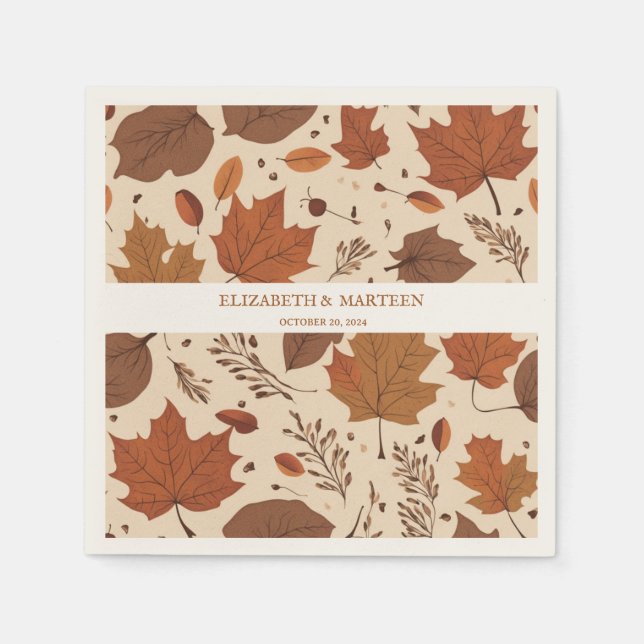 Rustikaler Beige-Brauner Ahorn Verlasst Herbsthoch Serviette (Vorderseite)