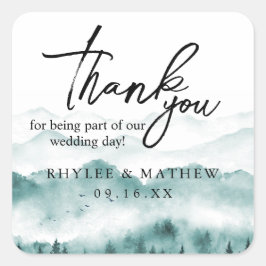 Rustikaler Berg Danke Hochzeit Quadratischer Aufkleber