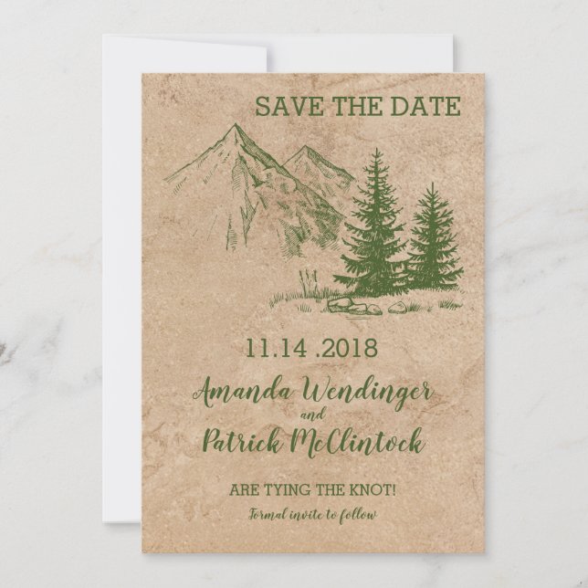Rustikaler Berg Save the Date Landschaftlich (Vorderseite)
