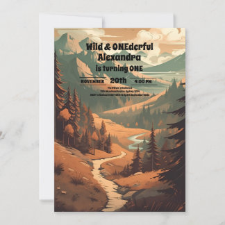 Rustikaler Bergwald Evergreen 1. Geburtstag Einladung