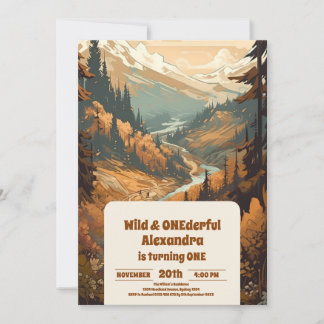 Rustikaler Bergwald Evergreen 1. Geburtstag Einladung