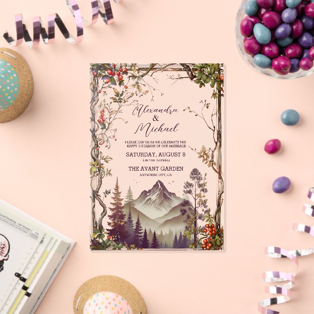 Rustikaler Bergwald Evergreen Tree Wedding Acryleinladungen (Insitu (Feier))