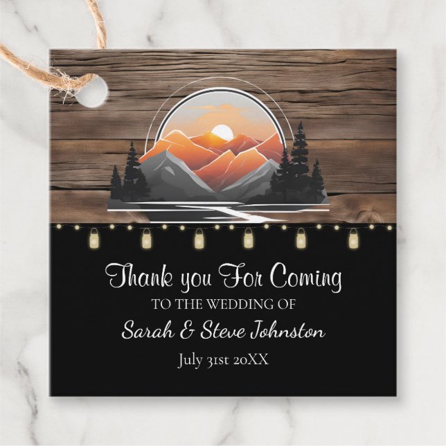 Rustikaler Bergwald Sonnenuntergang Gastgeschenk H Geschenkanhänger (Vorderseite)