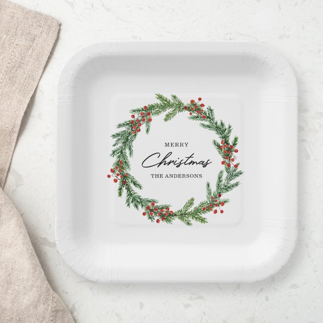 Rustikaler Berry Wreath Weihnachtsfeiertag Pappteller (Von Creator hochgeladen)