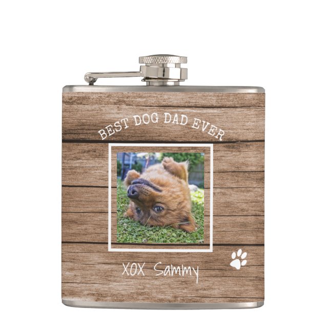 Rustikaler Best Dog Vater je Foto Personalisiert Flachmann (Vorderseite)
