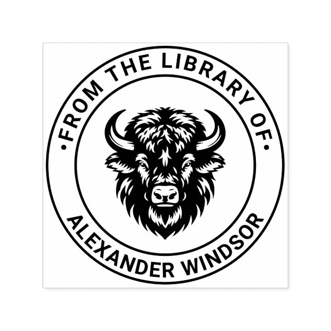 Rustikaler Bisonkopf #1 Bibliotheksbuchname Permastempel (Design)