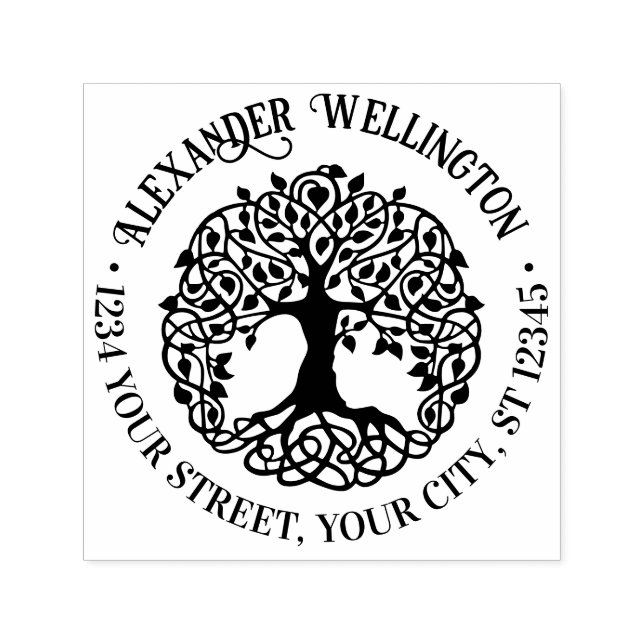 Rustikaler Blattbaum mit Roots Name Rücksendeadres Permastempel (Design)