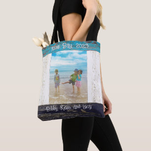 Rustikaler Blau-Weiß-Strand-Holz-Fotorahmen-Name Tasche
