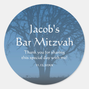 Rustikaler blauer Baum des Leben-Bar Mitzvah Runder Aufkleber