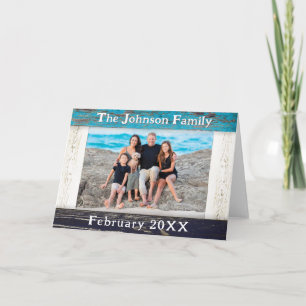 Rustikaler blauer Holzrahmen Familienname Foto Karte
