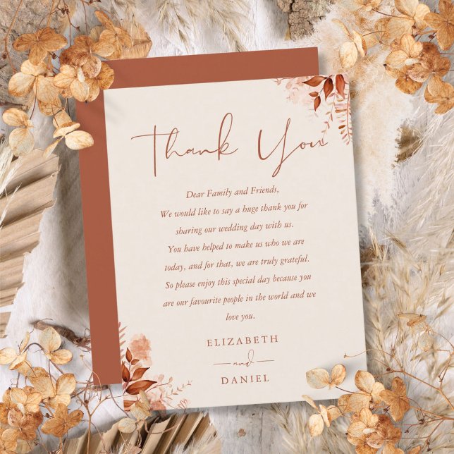Rustikaler Blumenbeweis Vielen Dank für Ihre Hochz Postkarte (Rustic Floral Thank You Wedding Place Card)