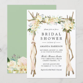 Rustikaler Blumenbogen Elfenbeinweißes Brautparty Einladung