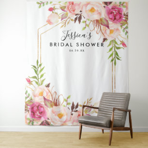 Rustikaler Blumenhochzeitsdusche-Hintergrund Wandteppich