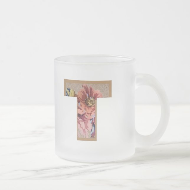 Rustikaler Blumeninitialbuchstabe T Monogramm Mattglastasse (Rechts)