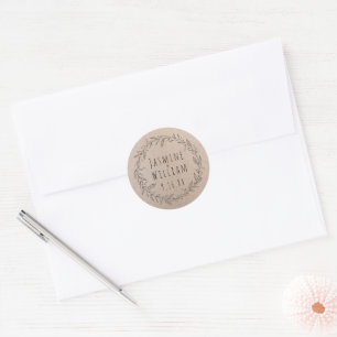 Rustikaler Blumenkranz Kraftpapier Personalisierte Runder Aufkleber