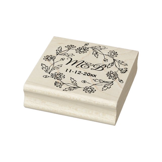 Rustikaler Blumenkranz mit Monogramm Hochzeit Gummistempel (Stempel)