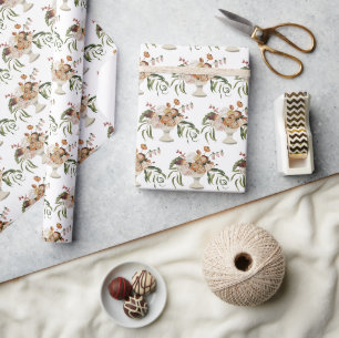 Rustikaler Blumenstrauß mit Vasenmuster Geschenkpapier