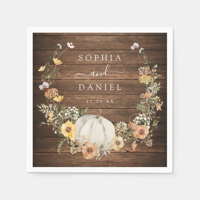 Rustikaler Blumenstrauß Pumpkin Hochzeitscocktail Serviette (Vorderseite)