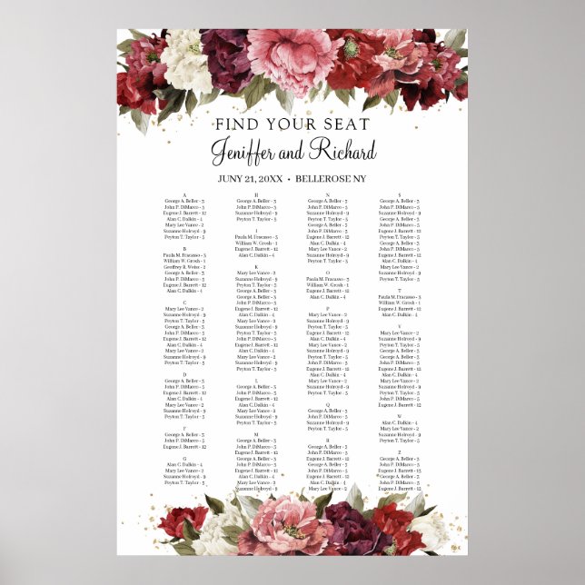 Rustikaler Blush Burgund Mauve Rose Sitzplätze Poster (Vorne)