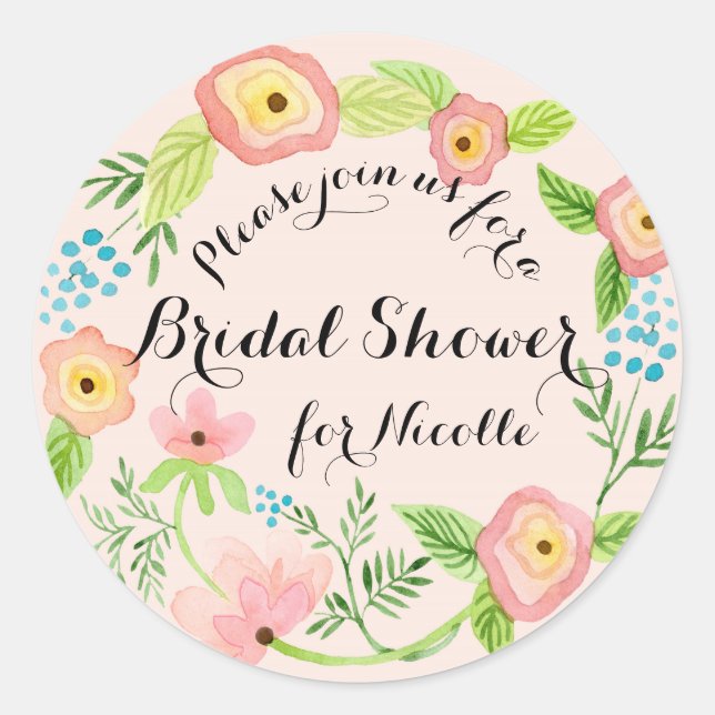 Rustikaler Blush Granny Chic Hipster Floral Bridal Runder Aufkleber (Vorderseite)