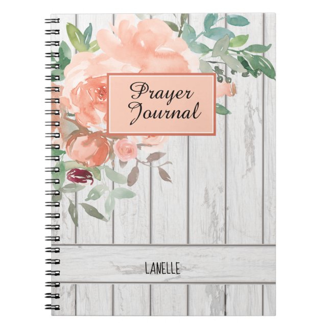 Rustikaler Blush Peach floral Wood Name Prayer Jou Notizblock (Vorderseite)
