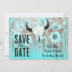 Rustikaler Boho Aquamariner Western Sonnenblumen K Save The Date