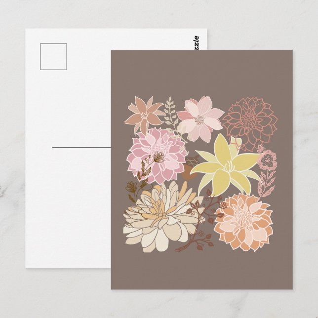 Rustikaler Boho-Asphalt-Blumenmuster  Postkarte (Vorne/Hinten)