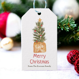 Rustikaler Boho Bow Scandi Weihnachtsbaum Geschenkanhänger
