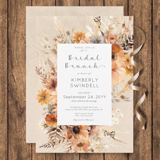 Rustikaler Boho Fall Floral Frame Bridal Brunch Einladung (Rustic Boho Fall Floral Frame Bridal Brunch Invitation)