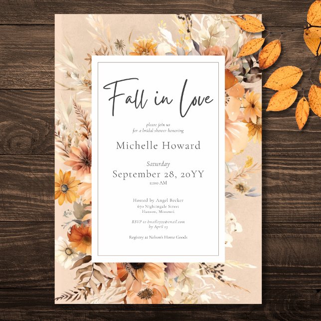 Rustikaler Boho Fall in der Liebe Rostflora Brautp Einladung (Rustic Boho Fall In Love Rust Floral Bridal Shower Invitation)