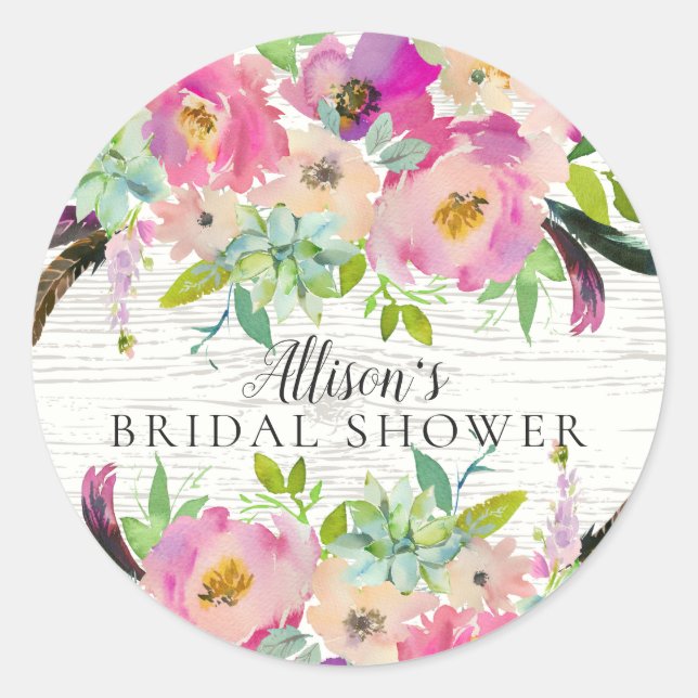 Rustikaler Boho Floral Brautparty Umschlag Aufkleb Runder Aufkleber (Vorderseite)